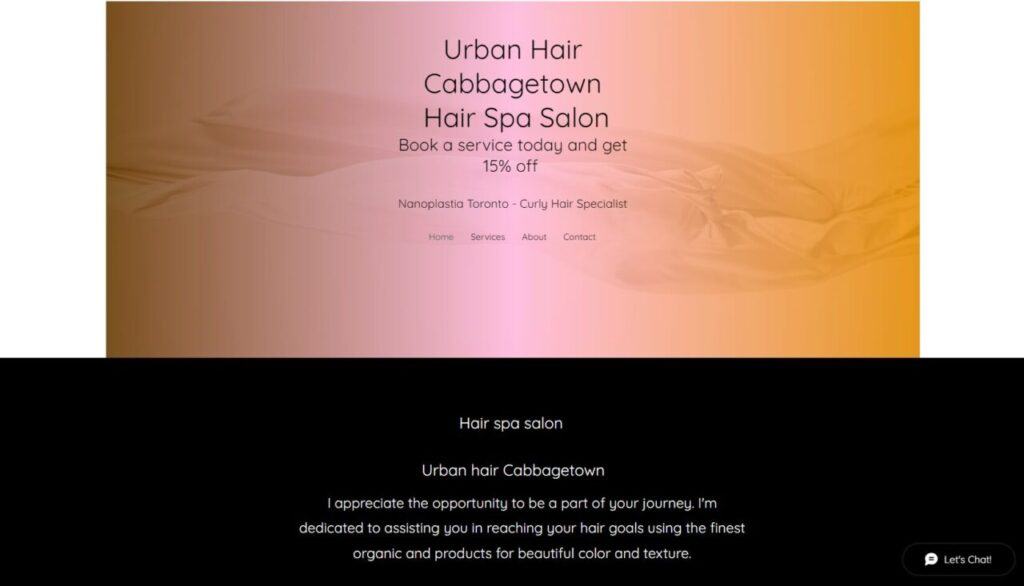 Urban Hair Spa Salon homepage